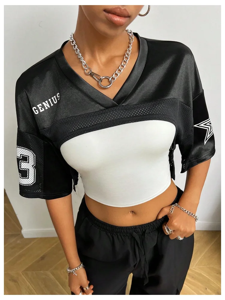 MAKEMECHIC Jersey Graphic Half Crop Top, view 3