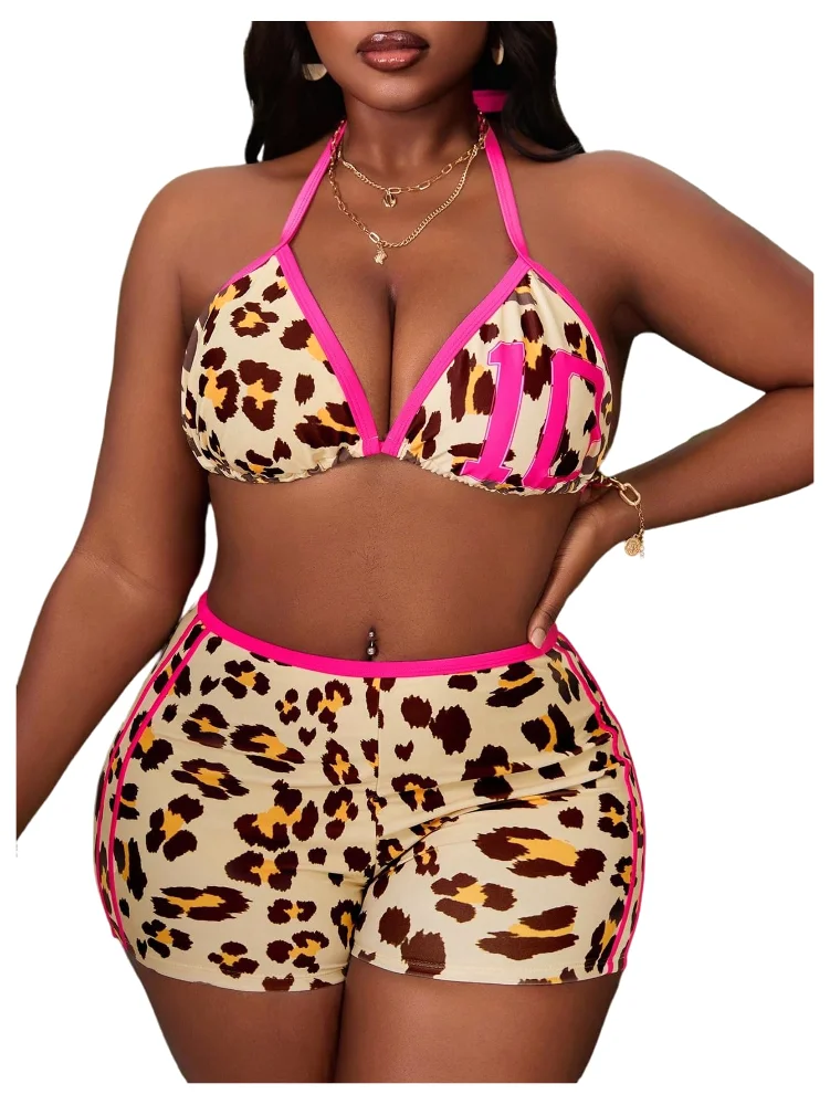 MAKEMECHIC Triangle Cheetah Print Bikini Set