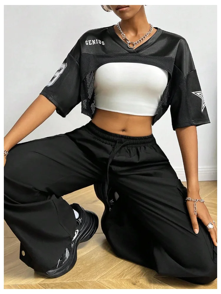 MAKEMECHIC Jersey Graphic Half Crop Top, view 2