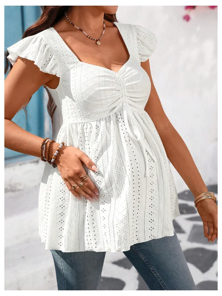 MAKEMECHIC Eyelet Flutter Sleeve Sweetheart Maternity Tee, view 3