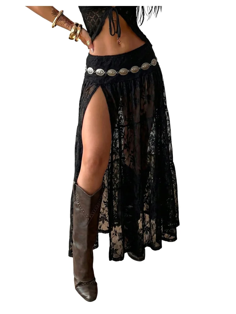 MAKEMECHIC Lace Gothic Halloween Maxi Skirt