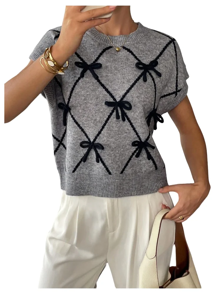 MAKEMECHIC Short Sleeve Crew Neck Sweater