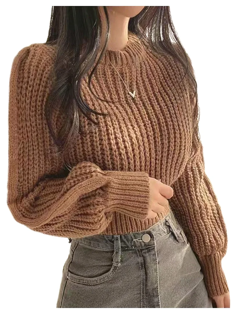 MAKEMECHIC Cable Knit Crew Neck Long Sleeve Sweater