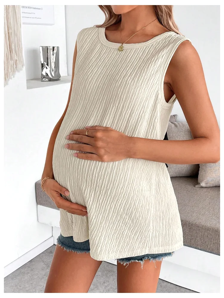 MAKEMECHIC Bow Knot Crew Neck Maternity Tank Top, view 2