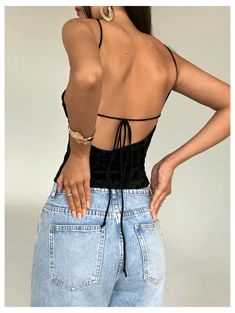 MAKEMECHIC Floral Cut Out Sleeveless Halter Top, view 2