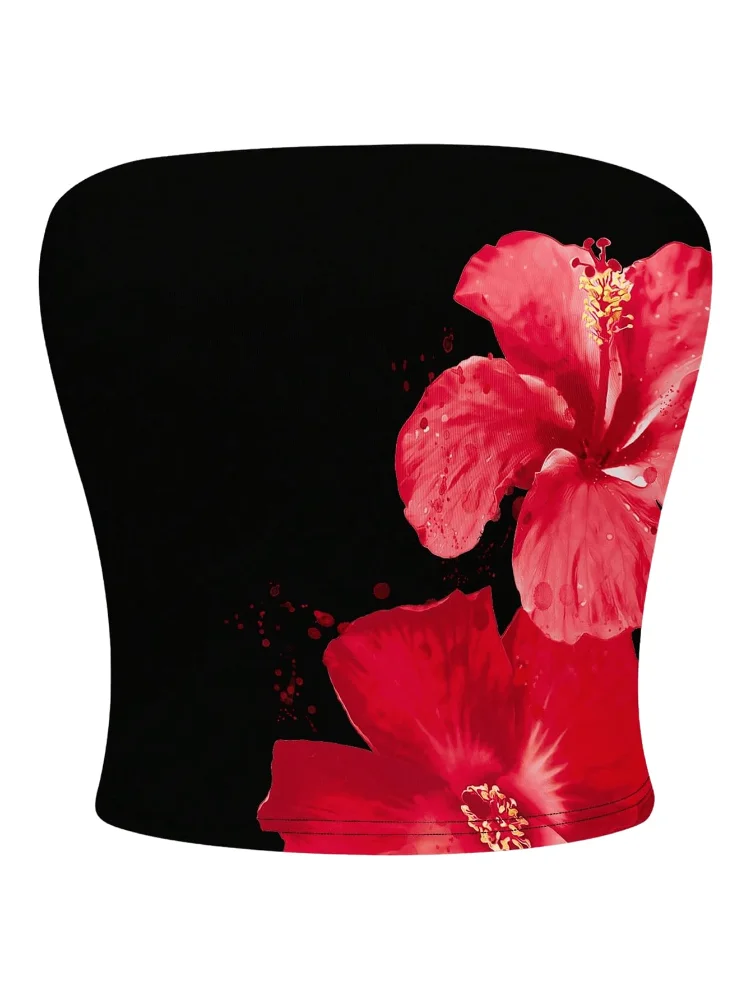 MAKEMECHIC Tube Floral Backless Crop Top
