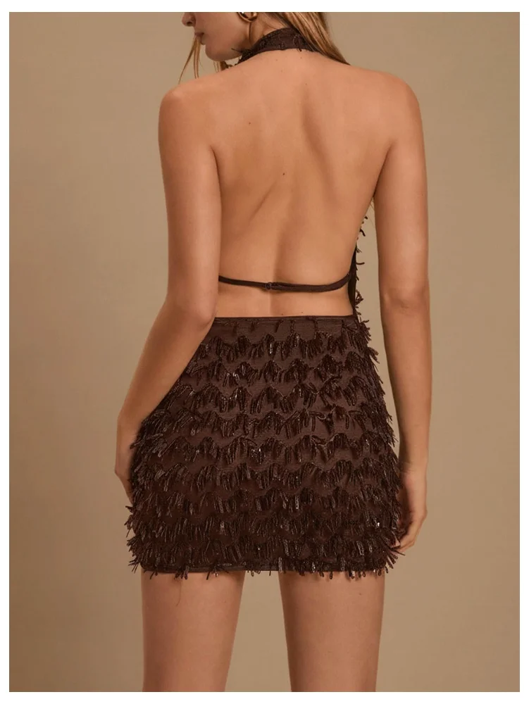 MAKEMECHIC Sequin Sparkly Draped Dress, view 3