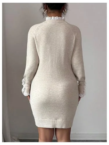 MAKEMECHIC Button Lace Cable Knit Mini Dress, view 2
