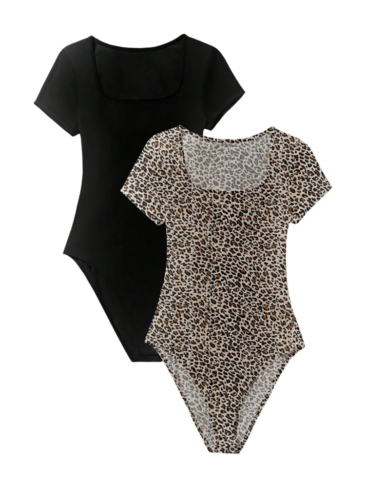 MAKEMECHIC 2 Pack Cheetah Print Square Neck Shorts