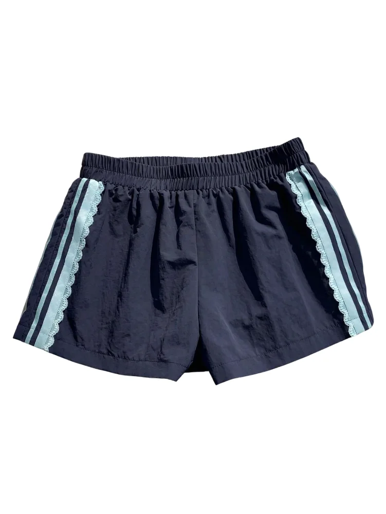 MAKEMECHIC Lace Striped Running Shorts
