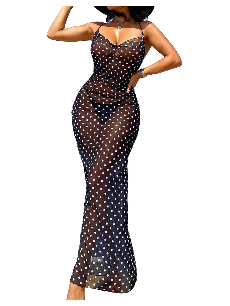 MAKEMECHIC Polka Dot Mesh Sheer Bikini Set