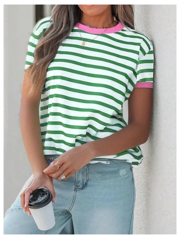 MAKEMECHIC Striped Crewneck Blouse, view 2