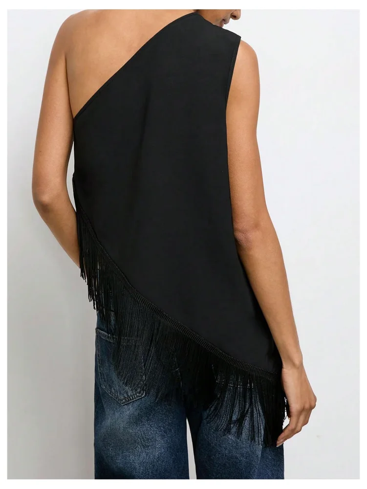 MAKEMECHIC Asymmetrical Fringe Sleeveless Tank Top, view 2