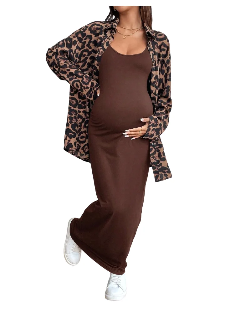 MAKEMECHIC Maternity Two-Piece Set, leopard