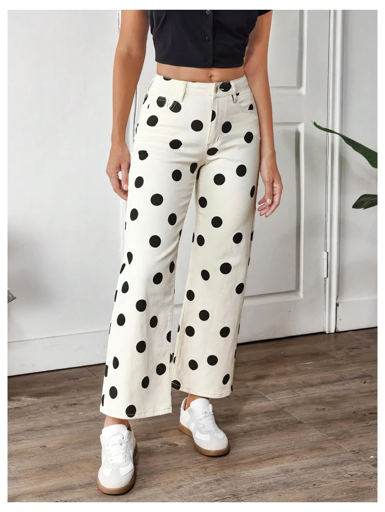MAKEMECHIC Polka Dot Straight Leg Denim Jeans, view 2
