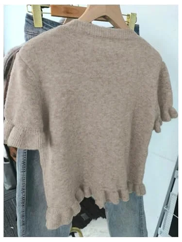 MAKEMECHIC Short Sleeve Sweates Ruffle Cardigan, view 3