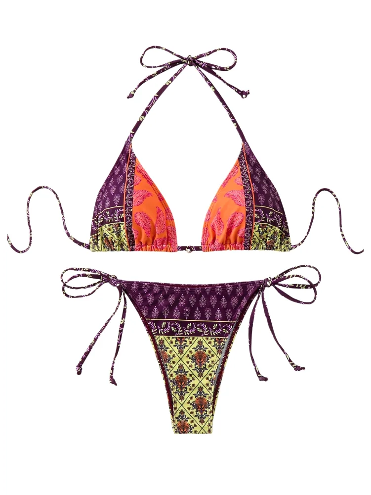 MAKEMECHIC Printed Triangle Tie Bikini Set