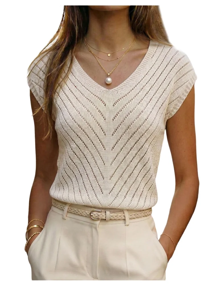 MAKEMECHIC Crochet Cap Sleeve Knit Top