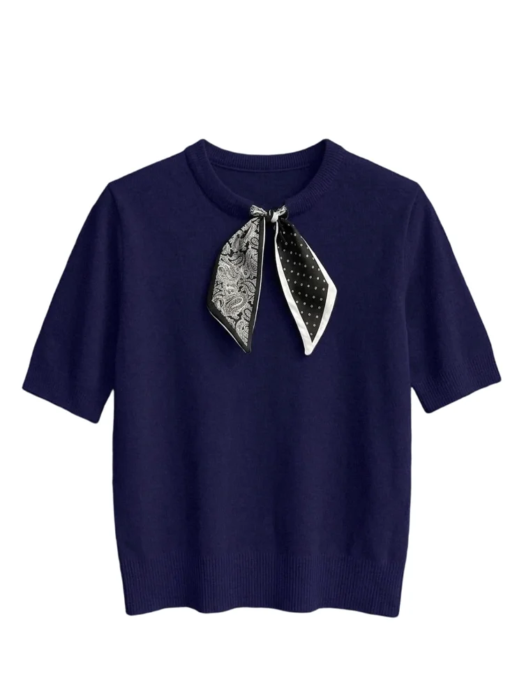 MAKEMECHIC Short Sleeve Knit Tie Sweater