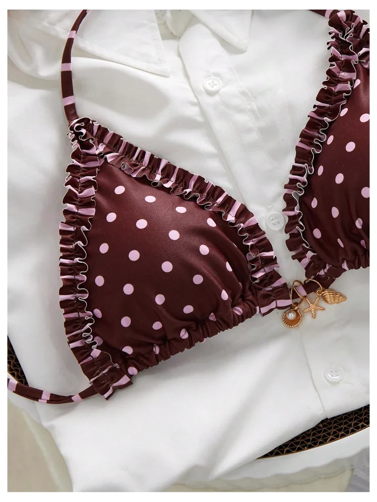 MAKEMECHIC Triangle Polka Dot Tie Bikini Set, view 3