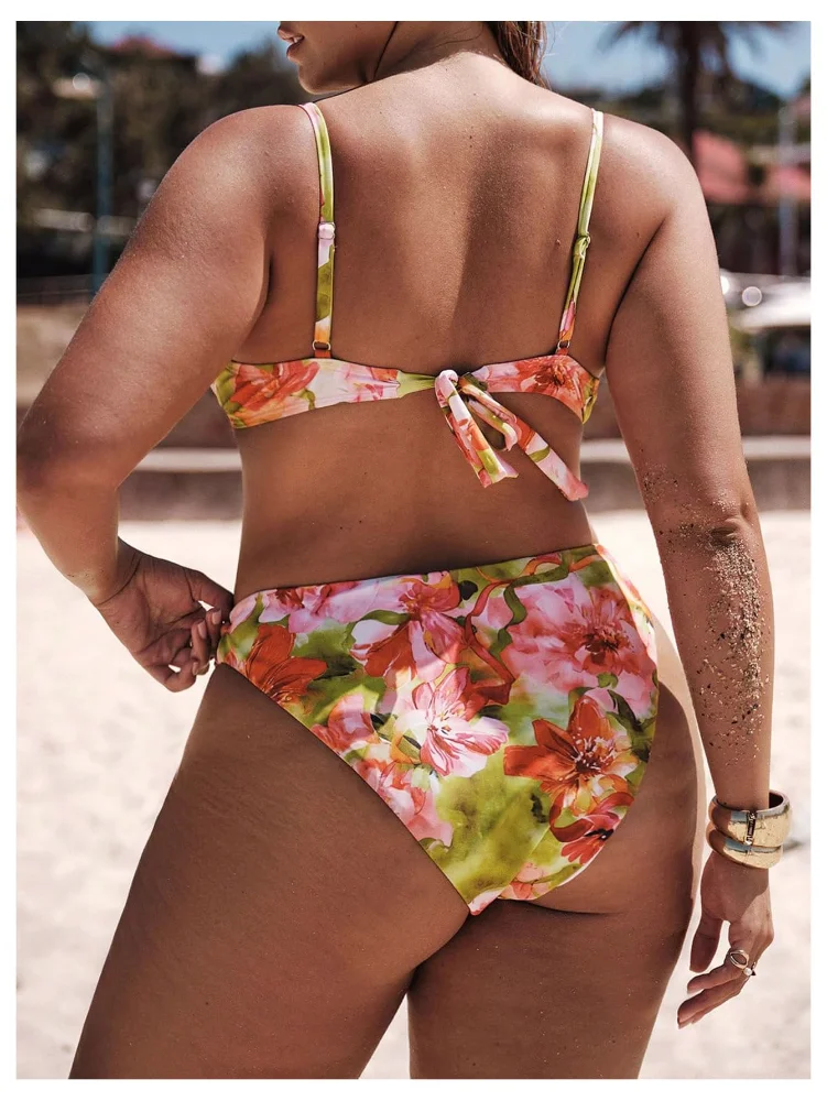 MAKEMECHIC Floral Triangle Tie Back Bikini Set, view 2