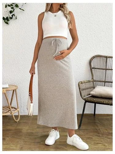 MAKEMECHIC 2-Piece Crew Neck Crop Maternity Skirt Set, view 3