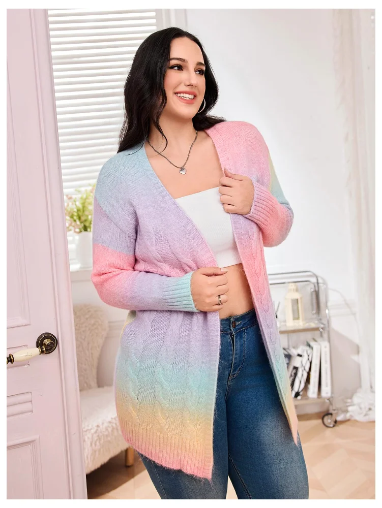MAKEMECHIC Rainbow Colorful Open Cardigan, view 3