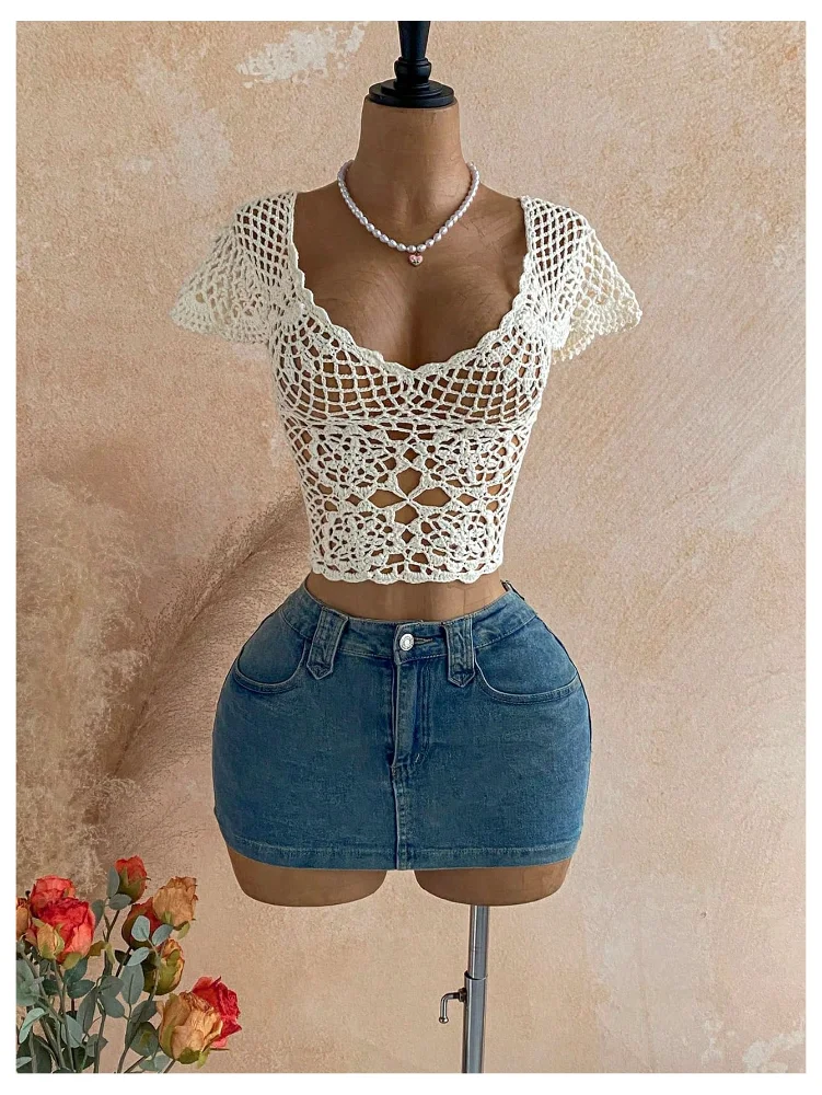 MAKEMECHIC Crochet Lace Up Beach Cover-Up, view 3