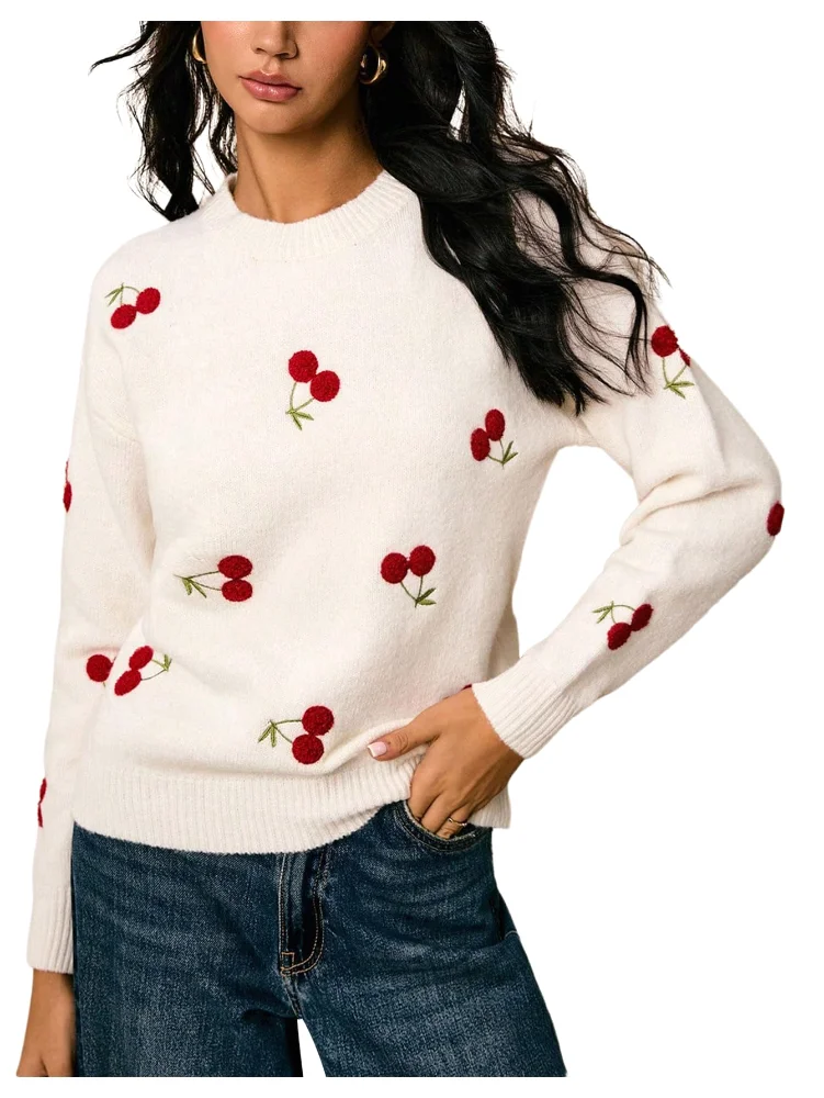 MAKEMECHIC Cherry Embroidery Sweater