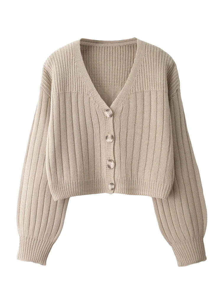 MAKEMECHIC Cropped Button Up Long Sleeve Cardigan