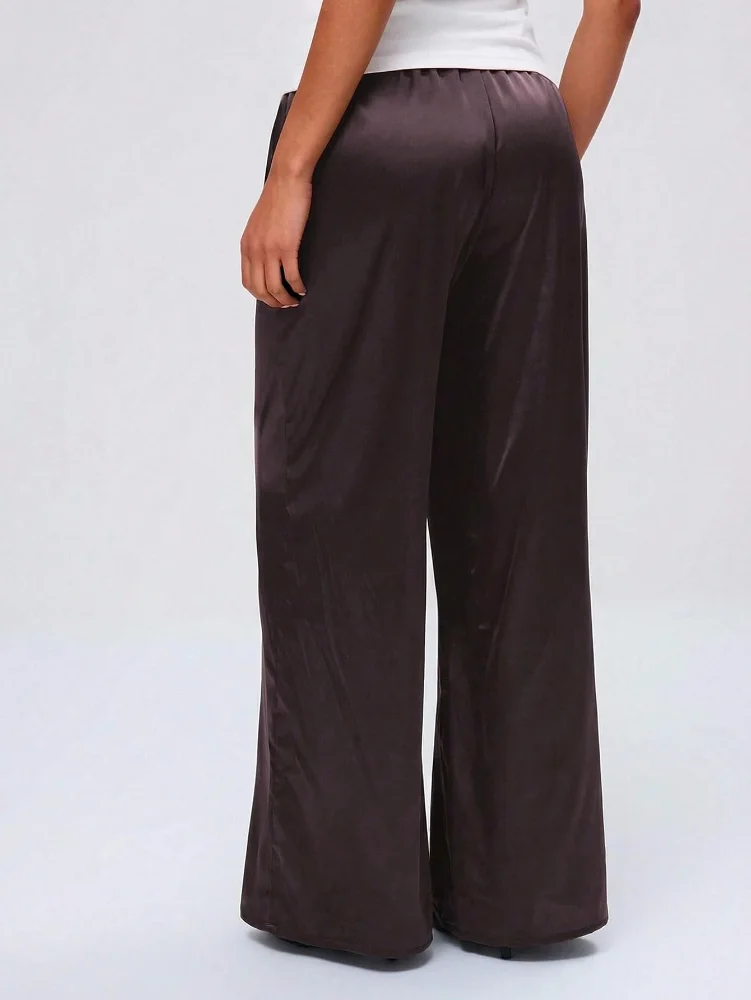 MAKEMECHIC Silk Satin Flowy Pants, view 2