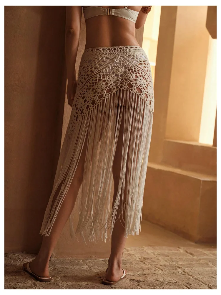 MAKEMECHIC Crochet Fringe Elastic Beach Cover-Up, view 3