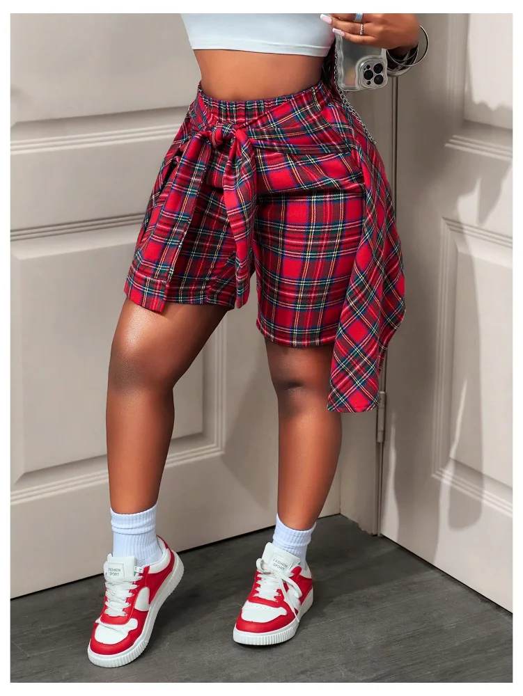 MAKEMECHIC Plaid Tie Knot Shorts, view 2