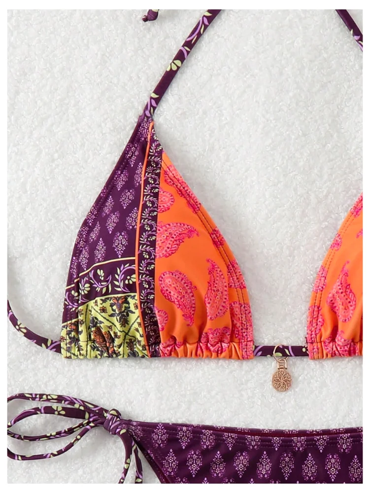 MAKEMECHIC Printed Triangle Tie Bikini Set, view 3