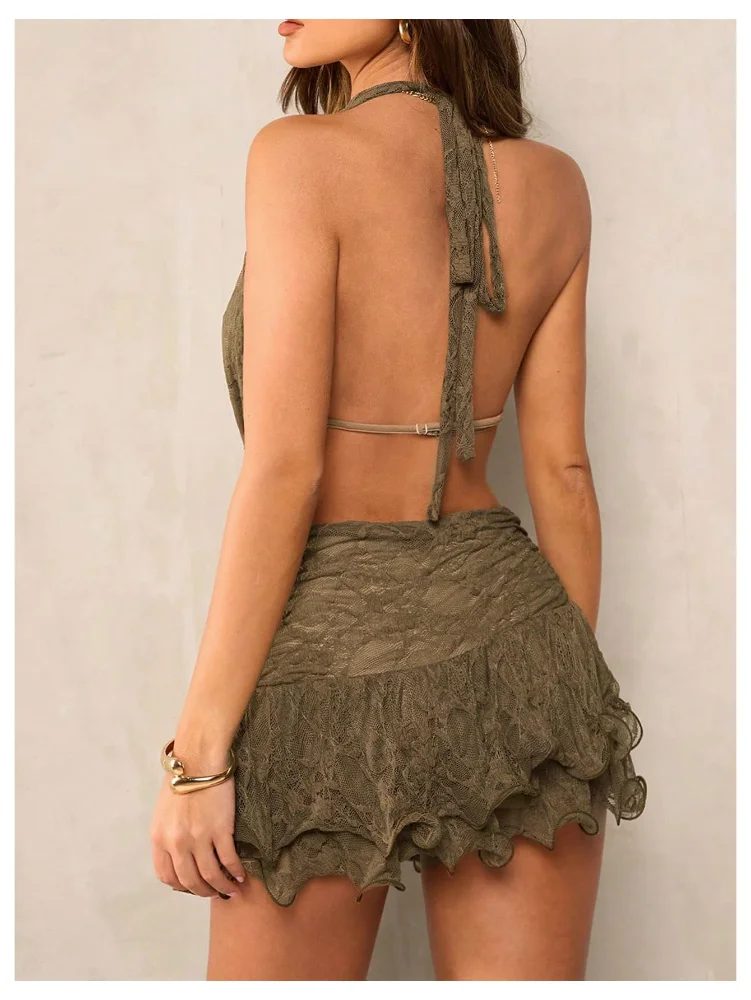 MAKEMECHIC Floral Lace Ruffle Mini Dress, view 2