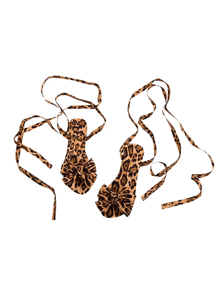 MAKEMECHIC Cheetah Print Bow Flat Sandals