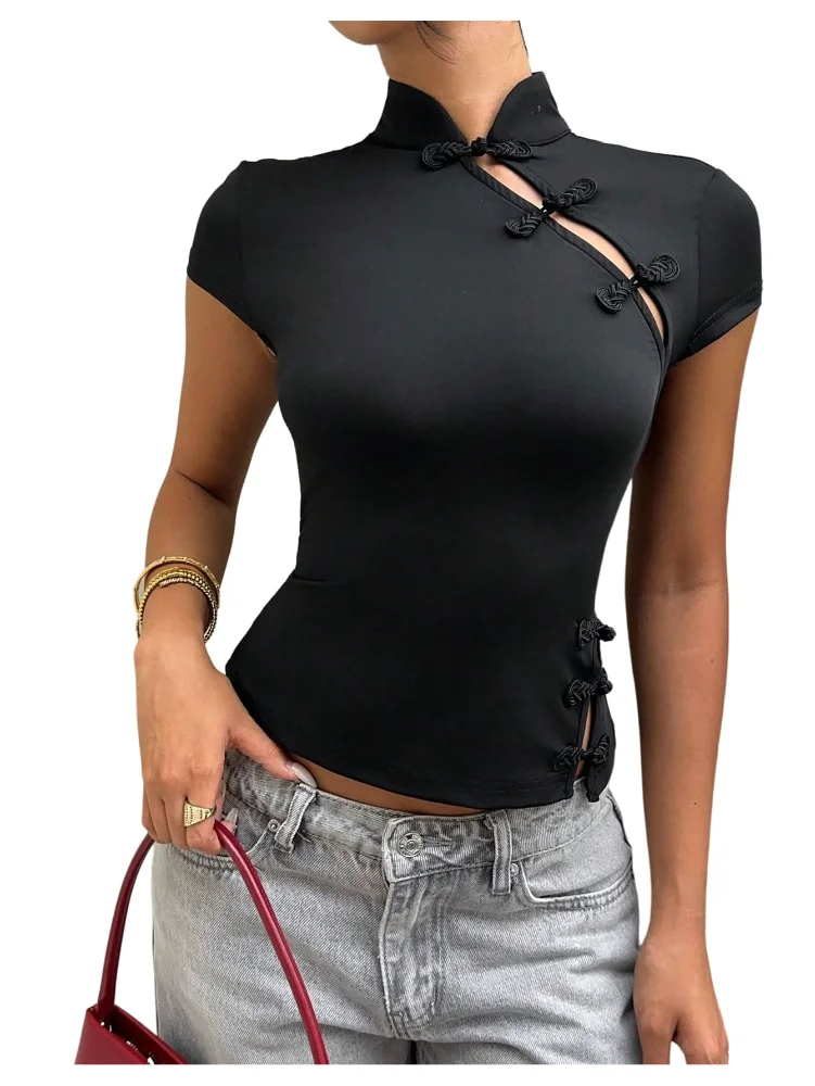MAKEMECHIC Mandarin Collar T Crop Top