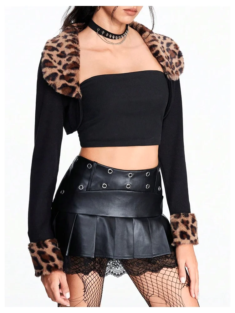 MAKEMECHIC Cheetah Print Fuzzy Open Cardigan, view 3