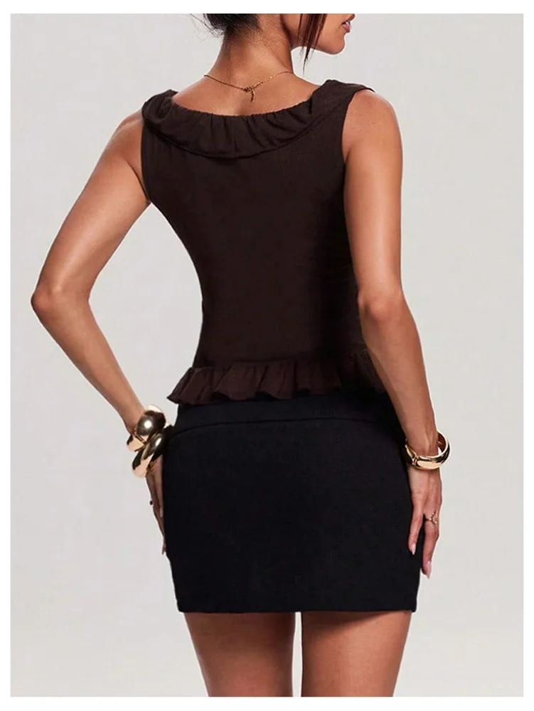 MAKEMECHIC Wide Strap Ruffle Tank Top, view 3