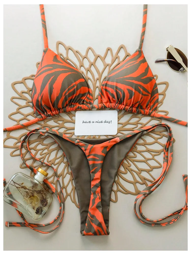 MAKEMECHIC Striped Zebra Print Bikini Set, view 2