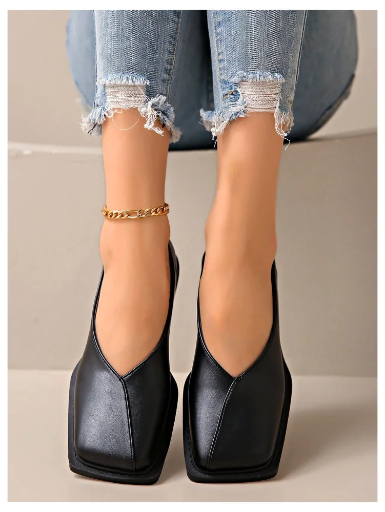 MAKEMECHIC Leather Ballet Square Flats, view 3
