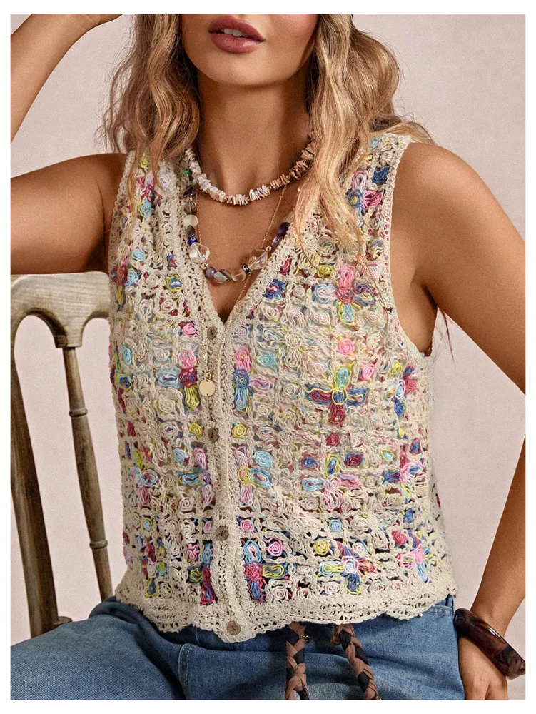MAKEMECHIC Crochet Hollow Crop Sweater, view 2