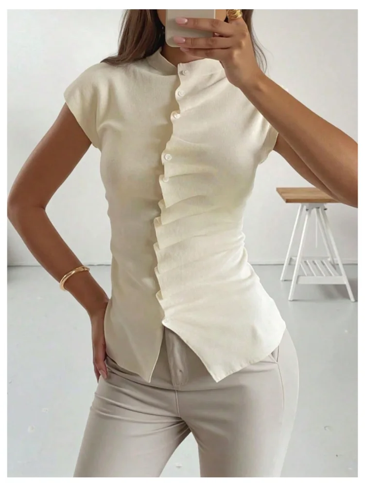 MAKEMECHIC Short Sleeve Mock Neck Knit Cardigan, view 2