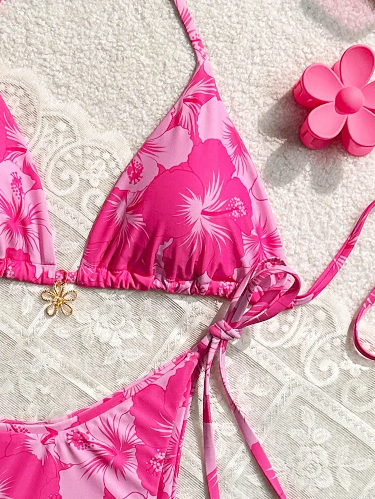 MAKEMECHIC Triangle Thong Bikini Set, floral, view 2