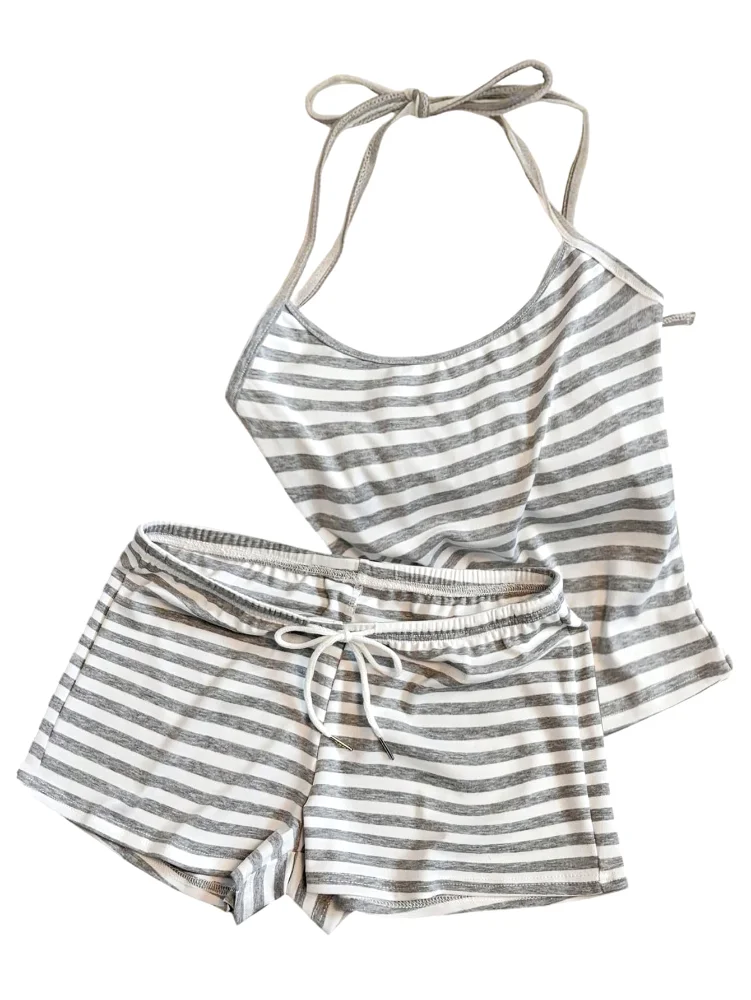 MAKEMECHIC Striped Pajamas in Light Grey
