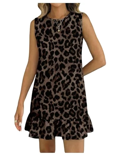 MAKEMECHIC Cheetah Print Sleeveless Ruffle Mini Dress
