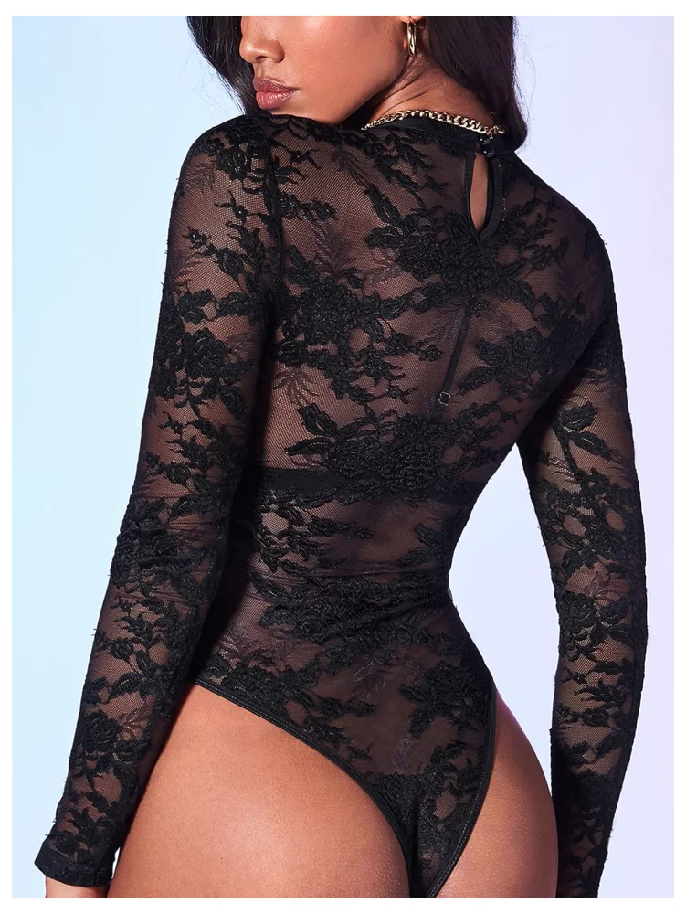 MAKEMECHIC Floral Lace Sheer Bodysuit, view 3