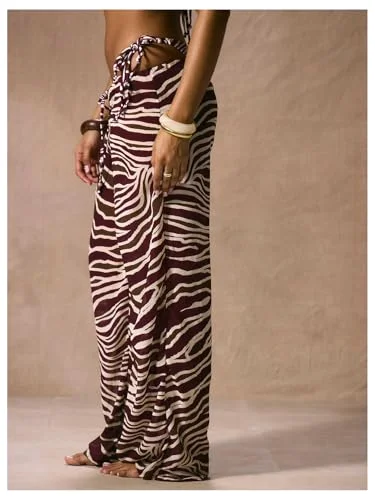 MAKEMECHIC Wide Leg Zebra Striped Beach Cover-Up, view 2