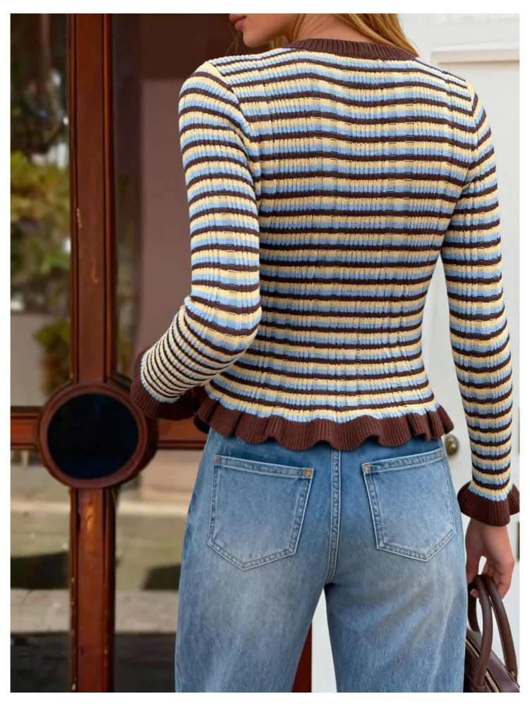 MAKEMECHIC Striped Vintage Retro Cardigan, view 3
