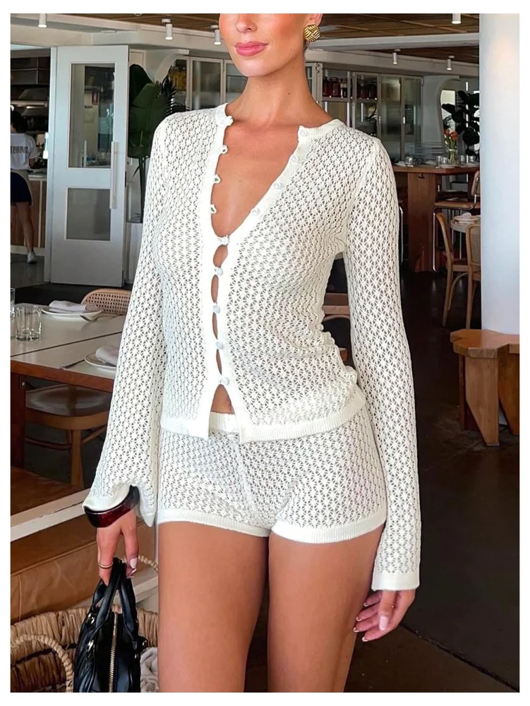 MAKEMECHIC Crochet Beach Cover-Up in White (2), view 2